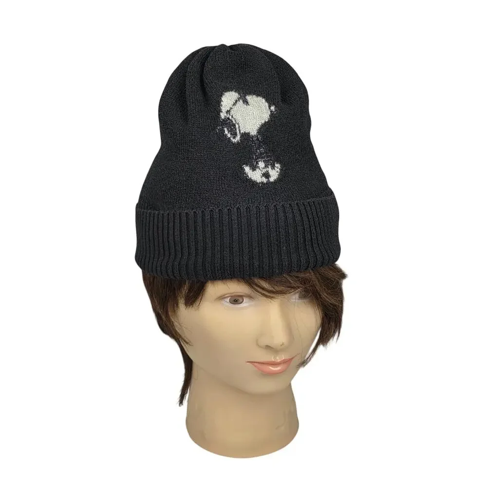 GAP × PEANUTS GLITTER SNOOPY BEANIE – CHARCOAL GRAY/WHITE – S/M – COTTON BLEND